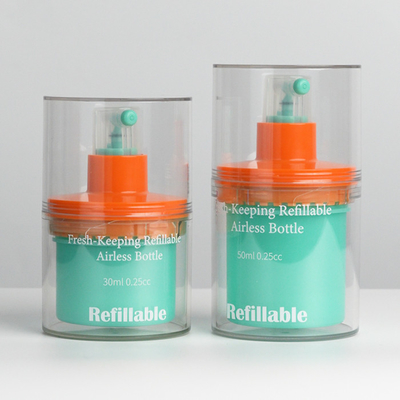 Bottiglia di pompa senza aria per crema cosmetica di 30 ml e 50 ml ricaricabile con timbro a caldo e colore personalizzato